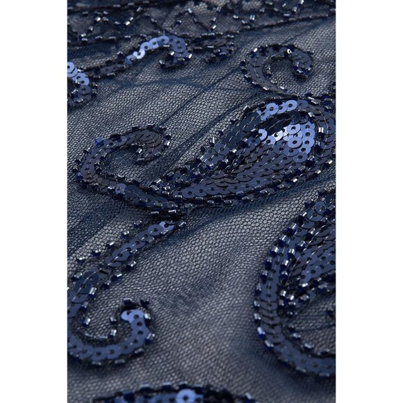 🆕 Women Blue Sequin Beaded Evening Cape Bridal Shawl Bolero Flapper Cover Up - Picture 6 of 6